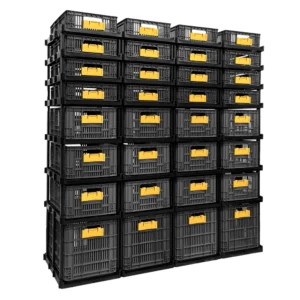 Estantería plástica modular para canastillas.